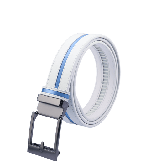 GoPlayer Wide Slide Buckle White Golf Belt (Blue Stripe)