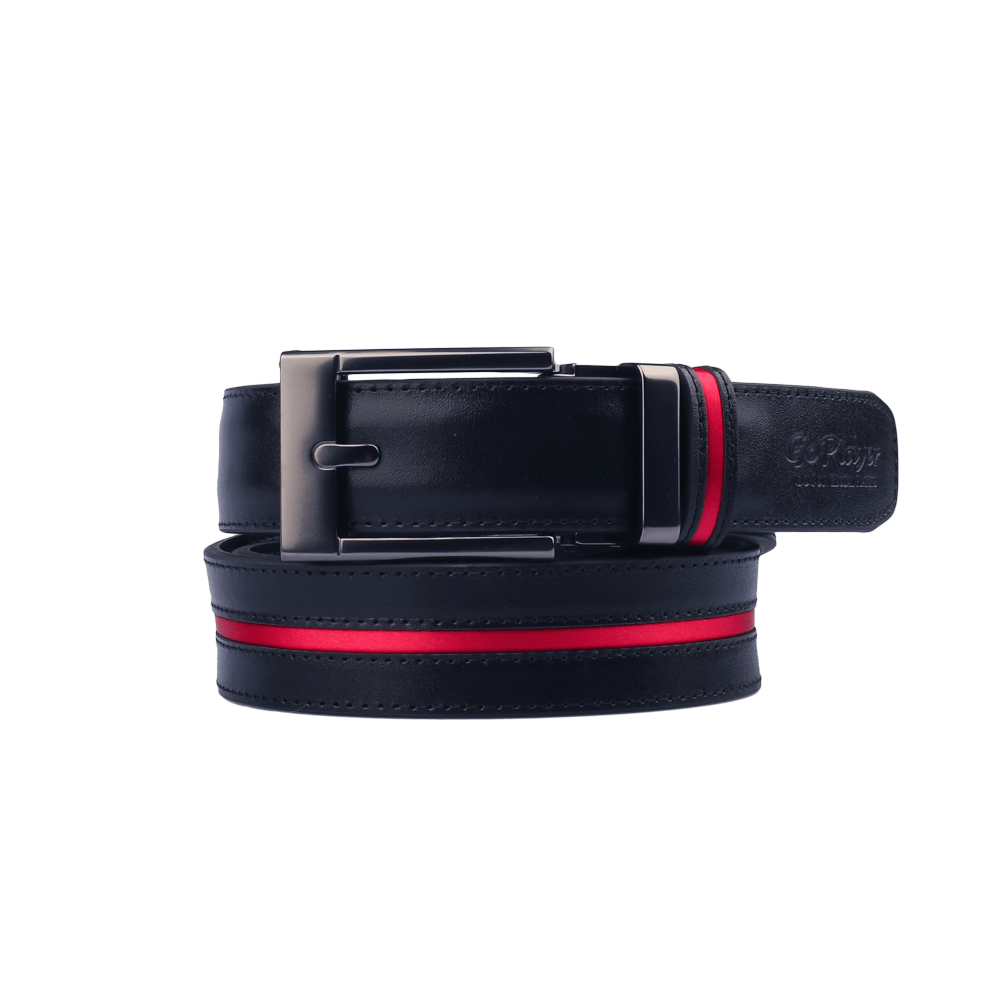 GoPlayer Wide Slide Buckle Black Golf Belt (Blue Stripe)