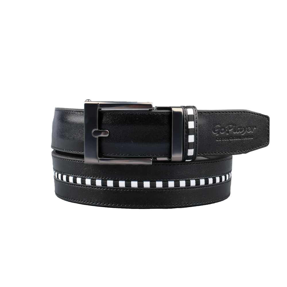 GoPlayer Wide Slide Buckle Balck Golf Belt (Black and White Checkered Stripes)