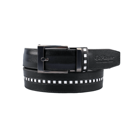 GoPlayer Wide Slide Buckle Balck Golf Belt (Black and White Checkered Stripes)