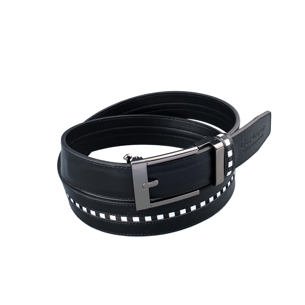 GoPlayer Wide Slide Buckle Balck Golf Belt (Black and White Checkered Stripes)