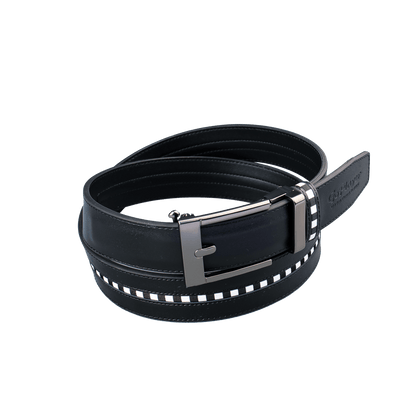 GoPlayer Wide Slide Buckle Balck Golf Belt (Black and White Checkered Stripes)